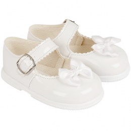 Girls White Patent Satin Bow Special Occasion Shoes